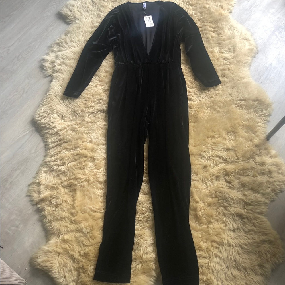 NWT American Apparel Deep V Black Velvet Jumpsuit